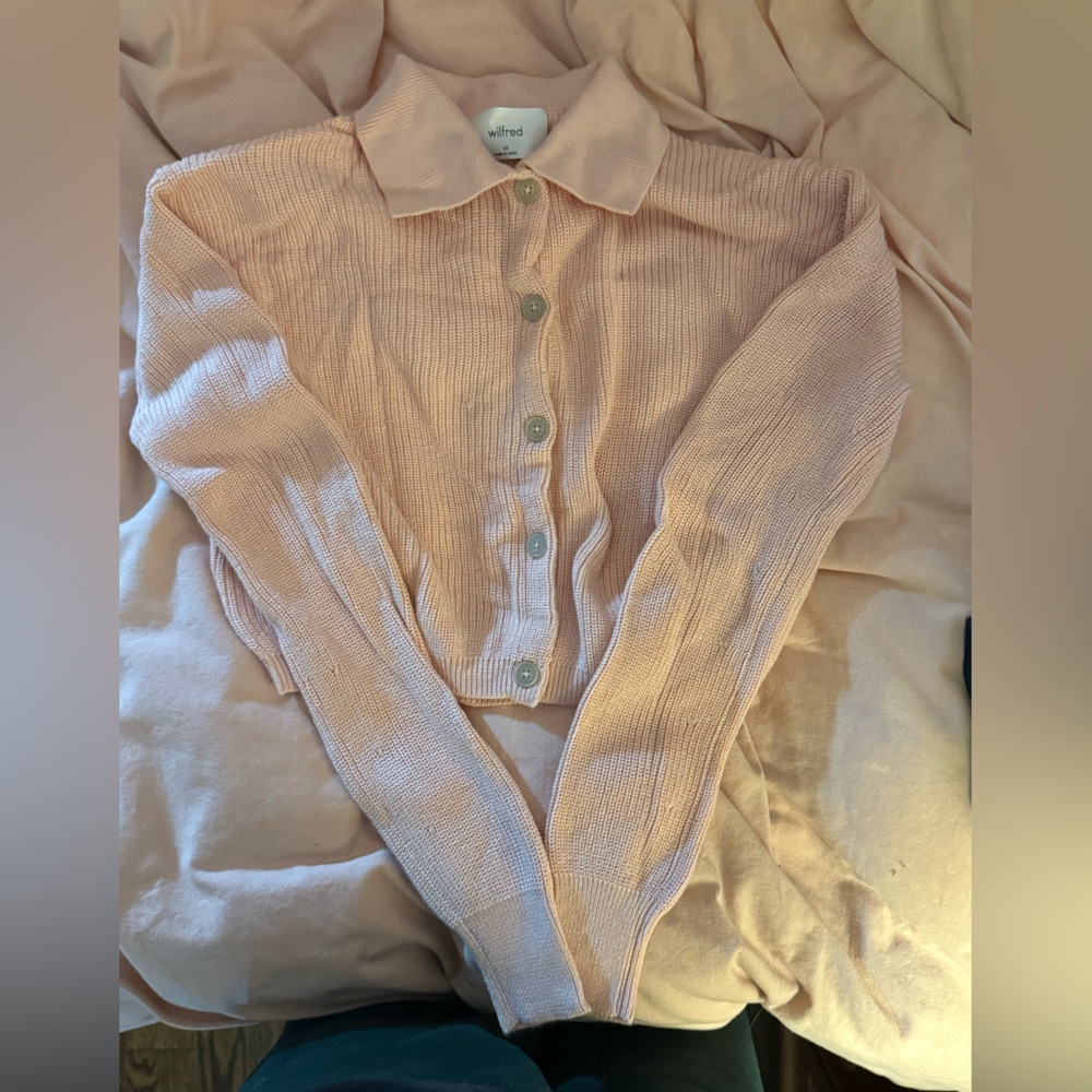 Aritzia Wilfred Peach Collared Button-Up Sweater